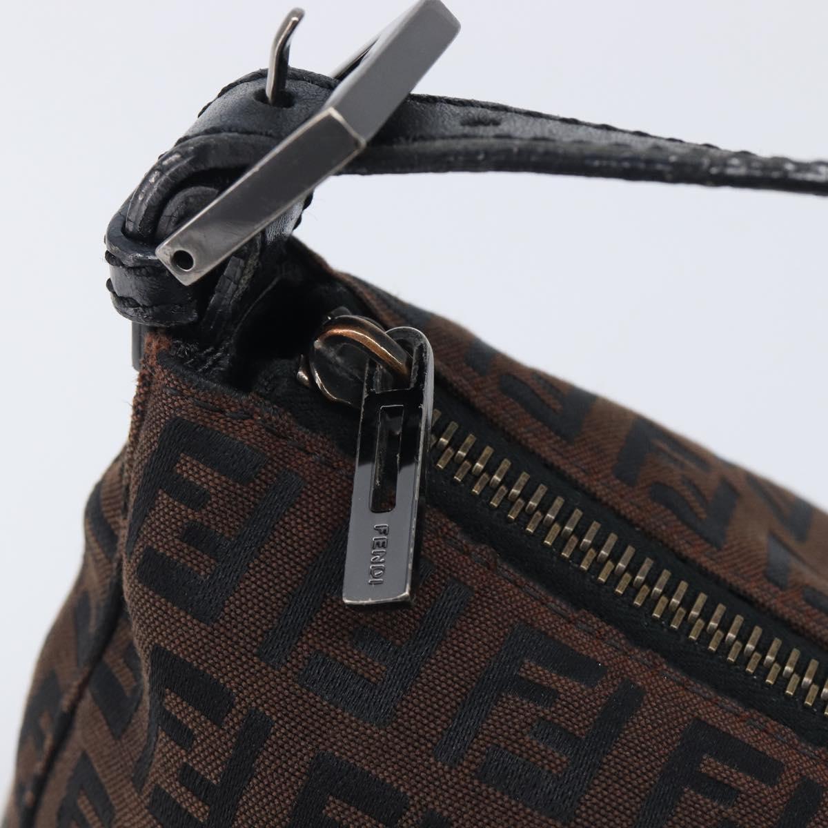 FENDI Zucchino Canvas Hand Bag Brown Silver 8N0005 Auth 208162