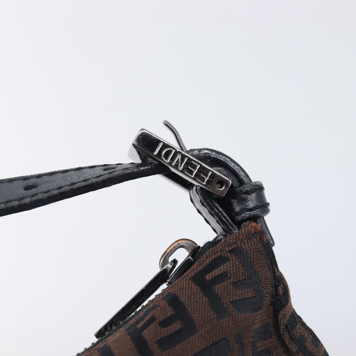FENDI Zucchino Canvas Hand Bag Brown Silver 8N0005 Auth 208162