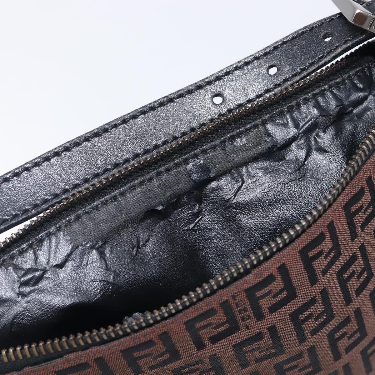 FENDI Zucchino Canvas Hand Bag Brown Silver 8N0005 Auth 208162