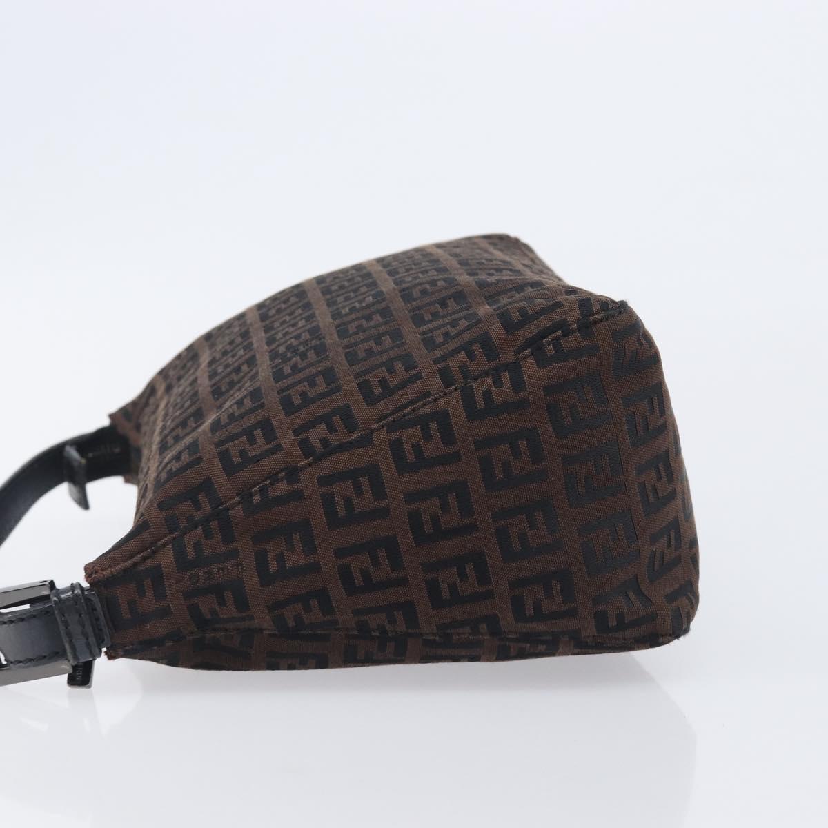 FENDI Zucchino Canvas Hand Bag Brown Silver 8N0005 Auth 208162