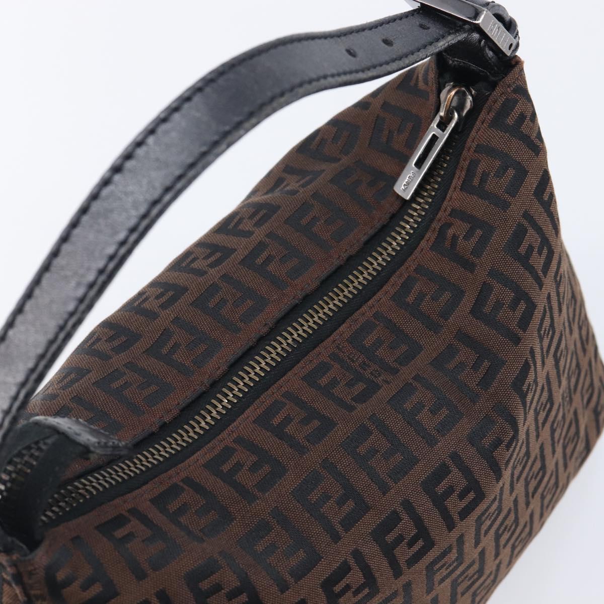 FENDI Zucchino Canvas Hand Bag Brown Silver 8N0005 Auth 208162