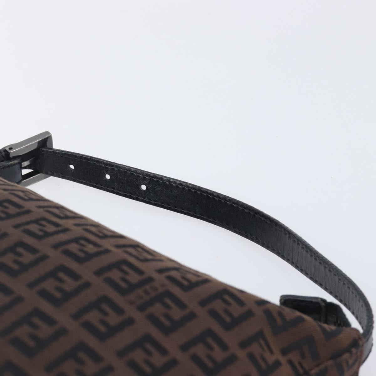 FENDI Zucchino Canvas Hand Bag Brown Silver 8N0005 Auth 208162
