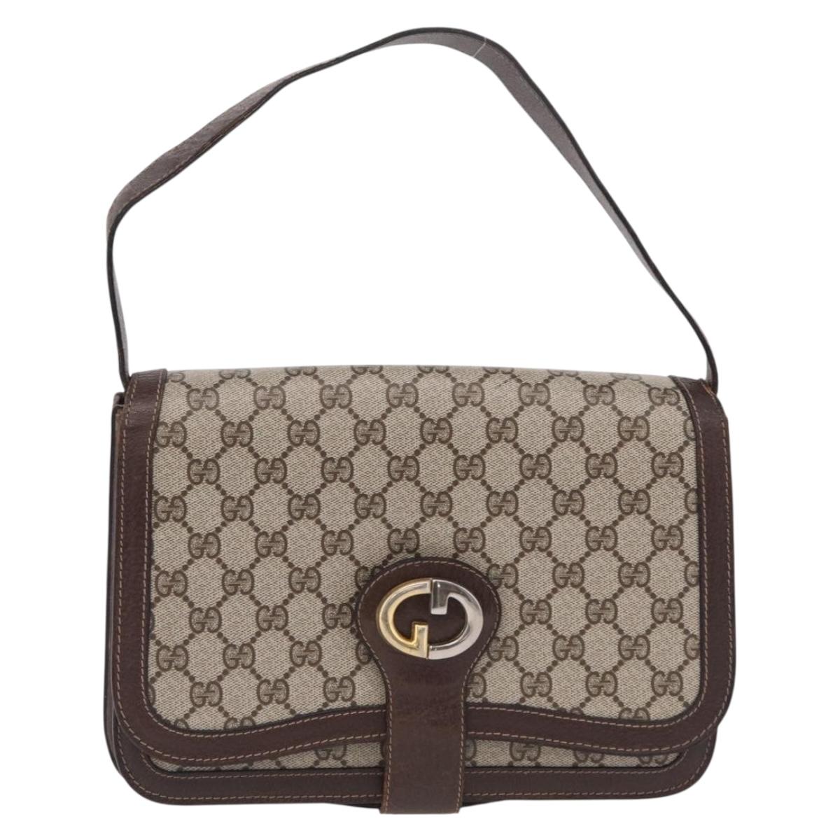 GUCCI GG Supreme Shoulder Bag PVC Beige Gold Tone Auth 208164