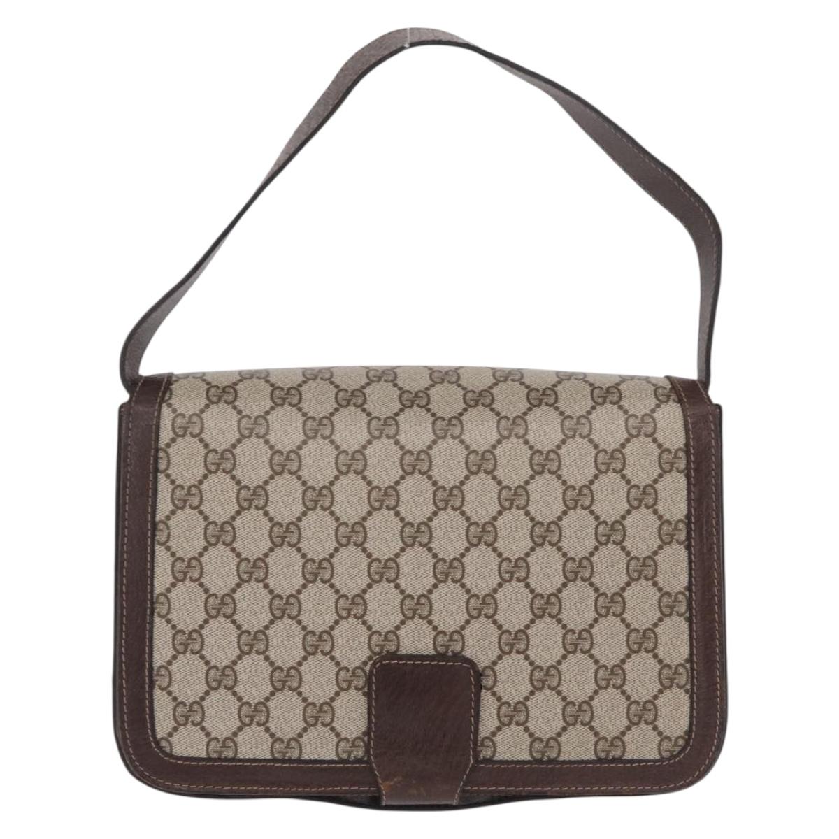 GUCCI GG Supreme Shoulder Bag PVC Beige Gold Tone Auth 208164