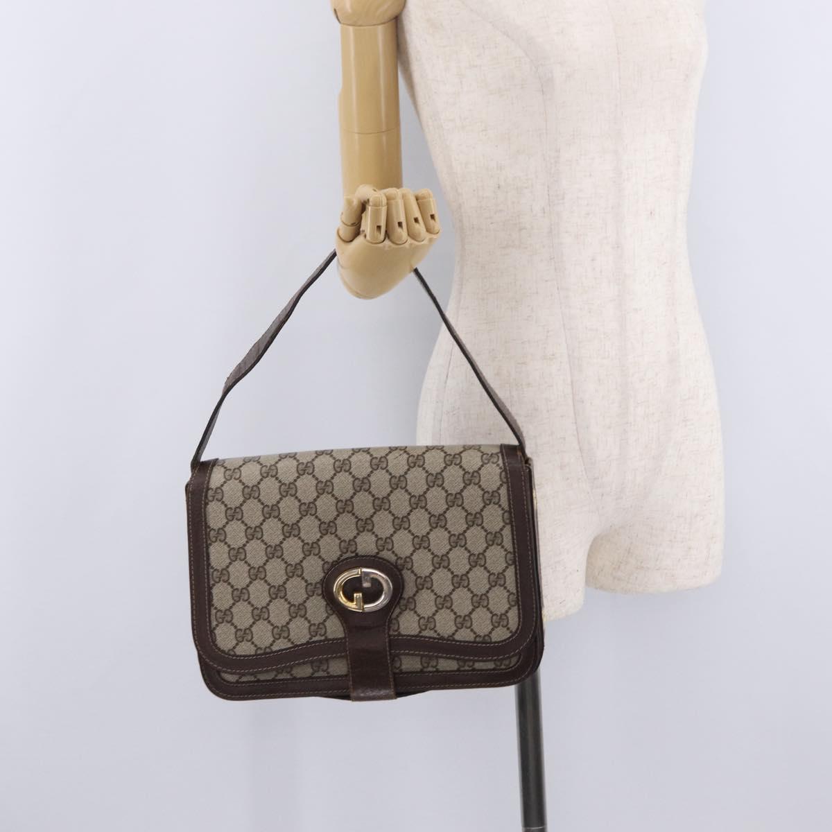 GUCCI GG Supreme Shoulder Bag PVC Beige Gold Tone Auth 208164