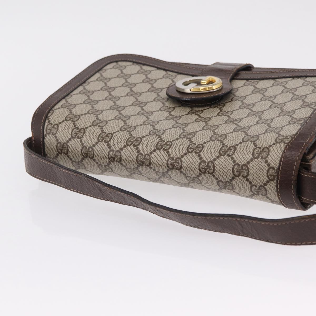 GUCCI GG Supreme Shoulder Bag PVC Beige Gold Tone Auth 208164