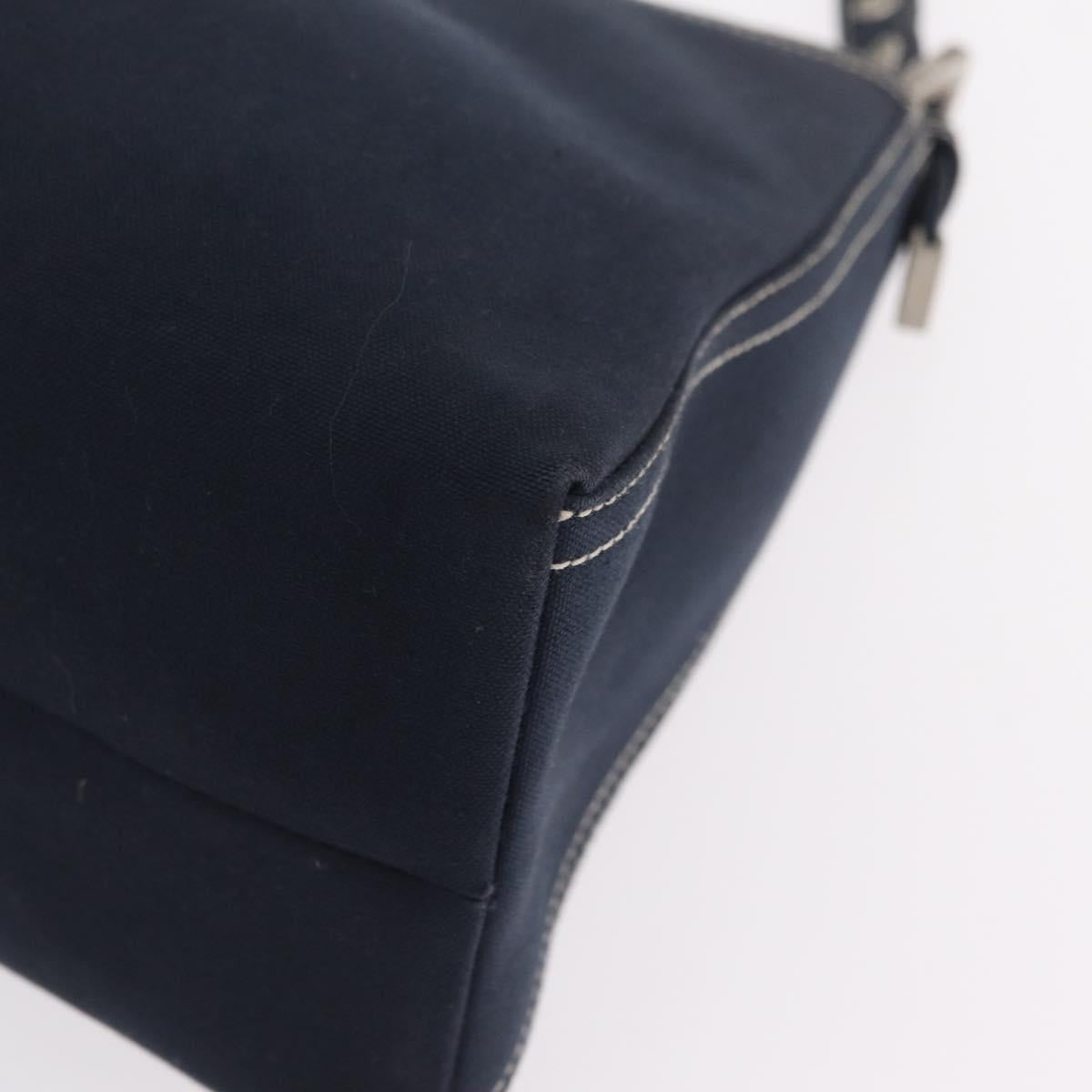 FENDI Mamma Baguette Shoulder Bag Canvas Navy Silver Auth 208169V