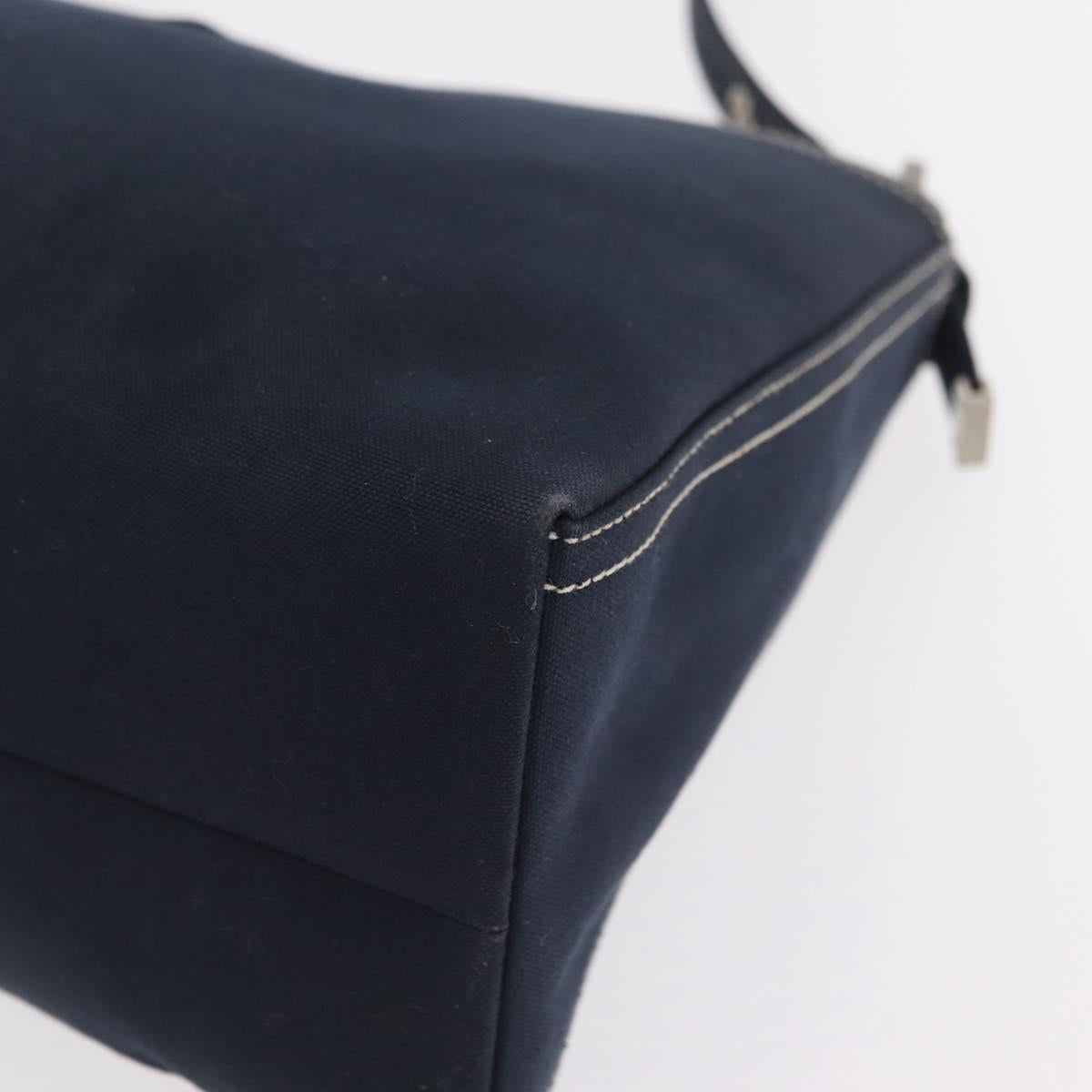 FENDI Mamma Baguette Shoulder Bag Canvas Navy Silver Auth 208169V