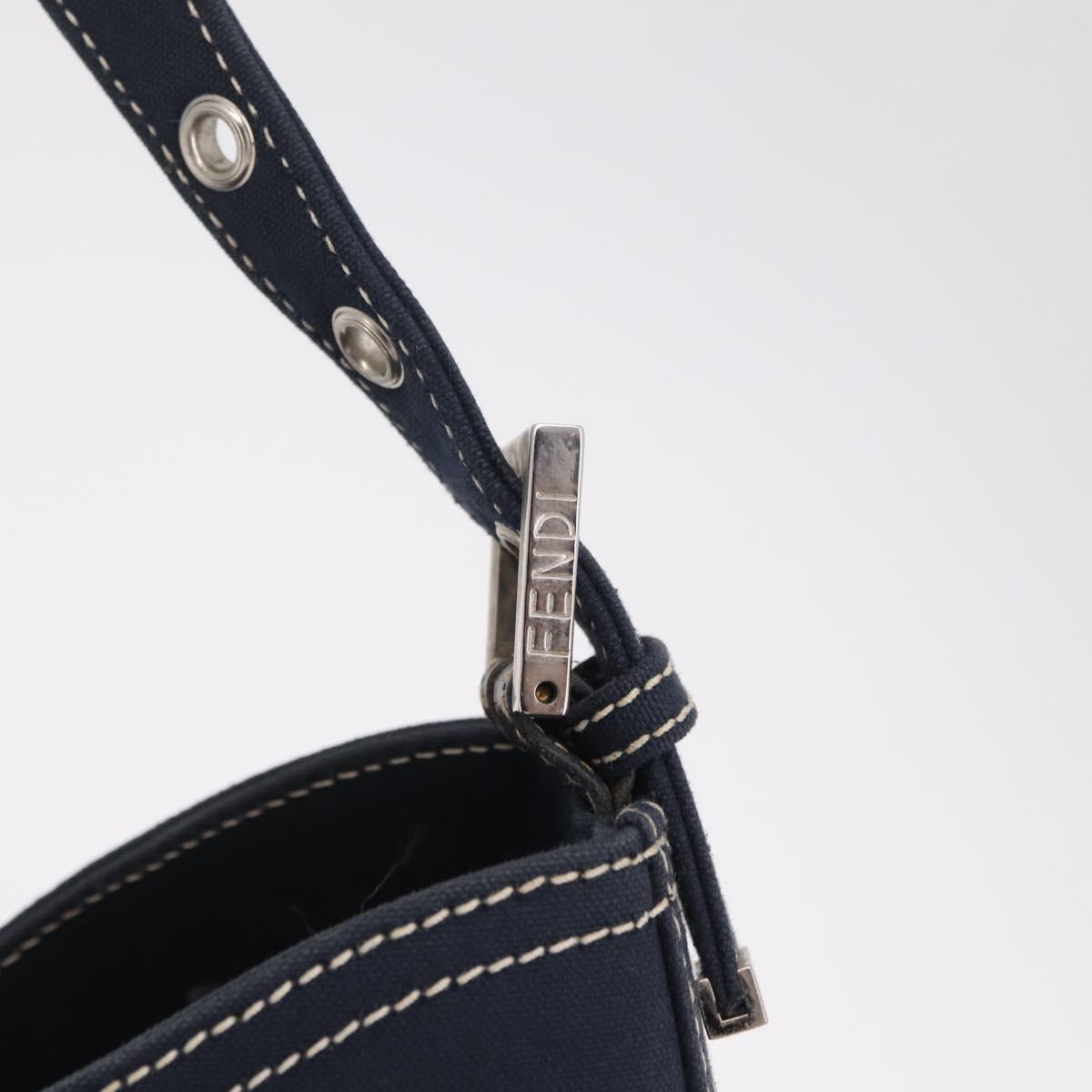 FENDI Mamma Baguette Shoulder Bag Canvas Navy Silver Auth 208169V