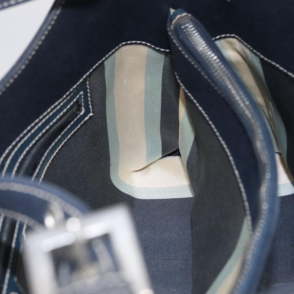 FENDI Mamma Baguette Shoulder Bag Canvas Navy Silver Auth 208169V