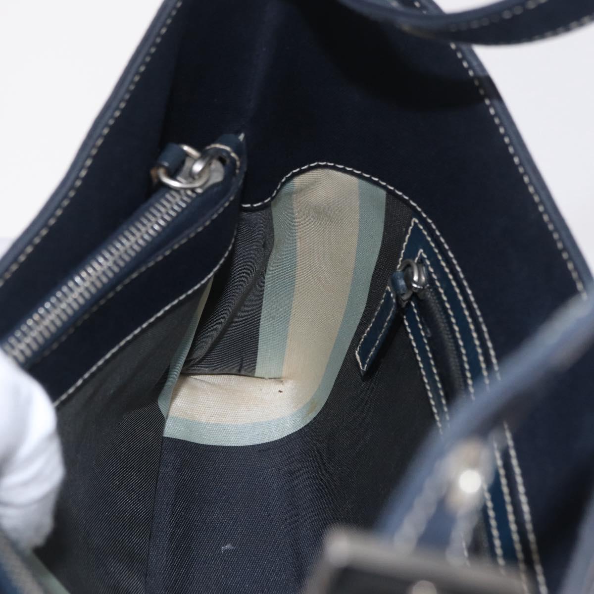 FENDI Mamma Baguette Shoulder Bag Canvas Navy Silver Auth 208169V