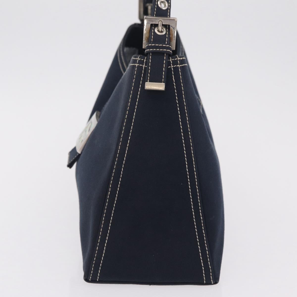 FENDI Mamma Baguette Shoulder Bag Canvas Navy Silver Auth 208169V