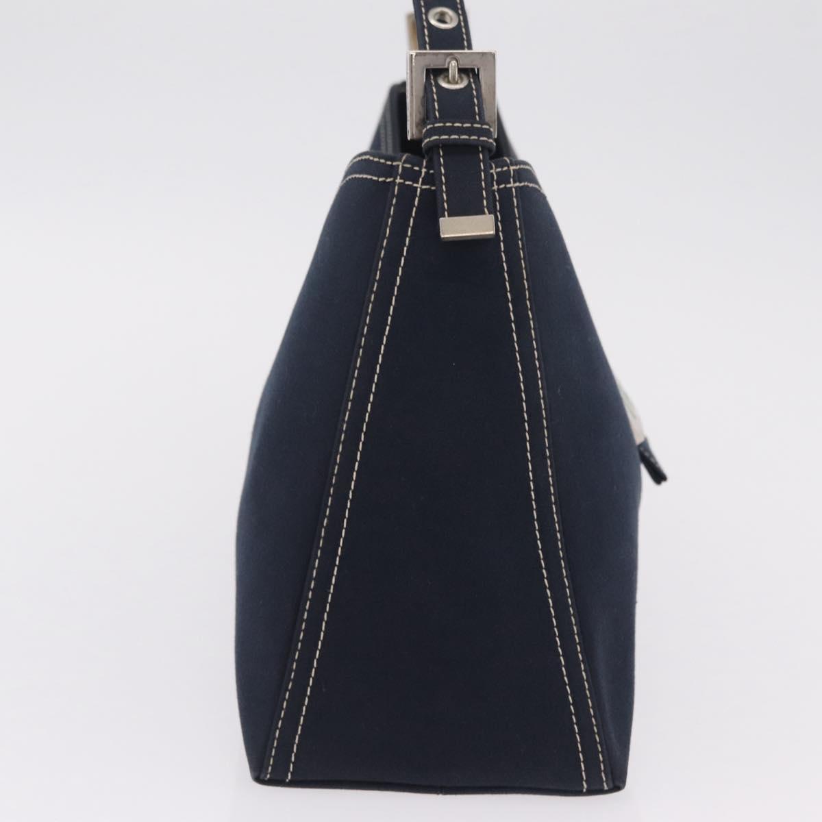 FENDI Mamma Baguette Shoulder Bag Canvas Navy Silver Auth 208169V