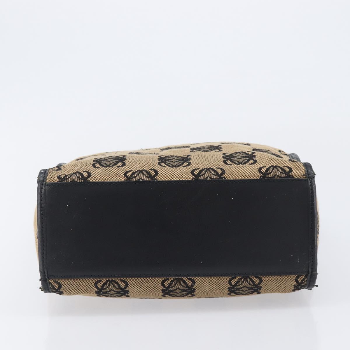 LOEWE Hand Bag Canvas Beige Gold Tone Auth 208170