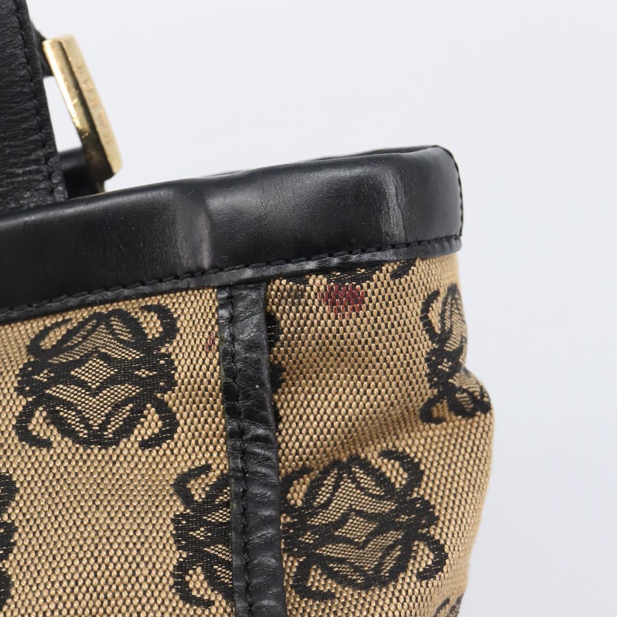 LOEWE Hand Bag Canvas Beige Gold Tone Auth 208170