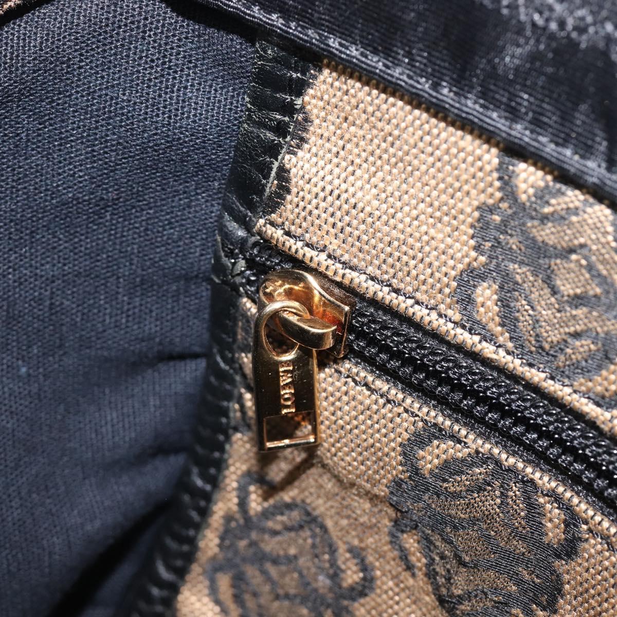 LOEWE Hand Bag Canvas Beige Gold Tone Auth 208170