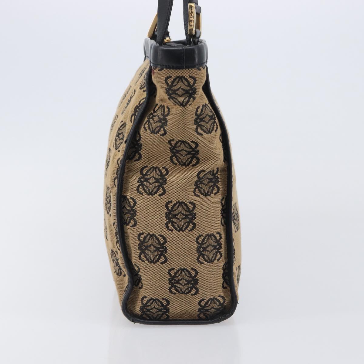 LOEWE Hand Bag Canvas Beige Gold Tone Auth 208170