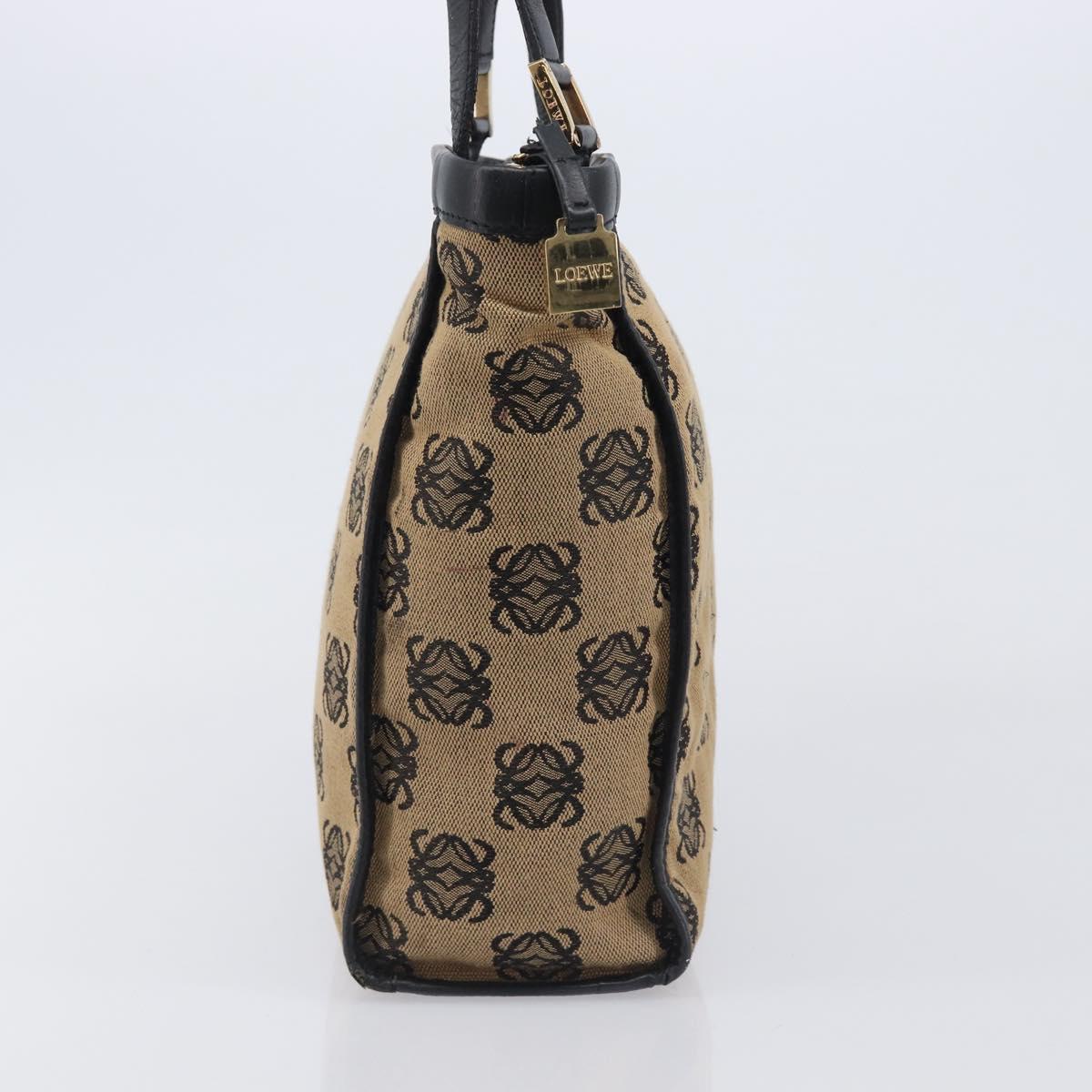 LOEWE Hand Bag Canvas Beige Gold Tone Auth 208170
