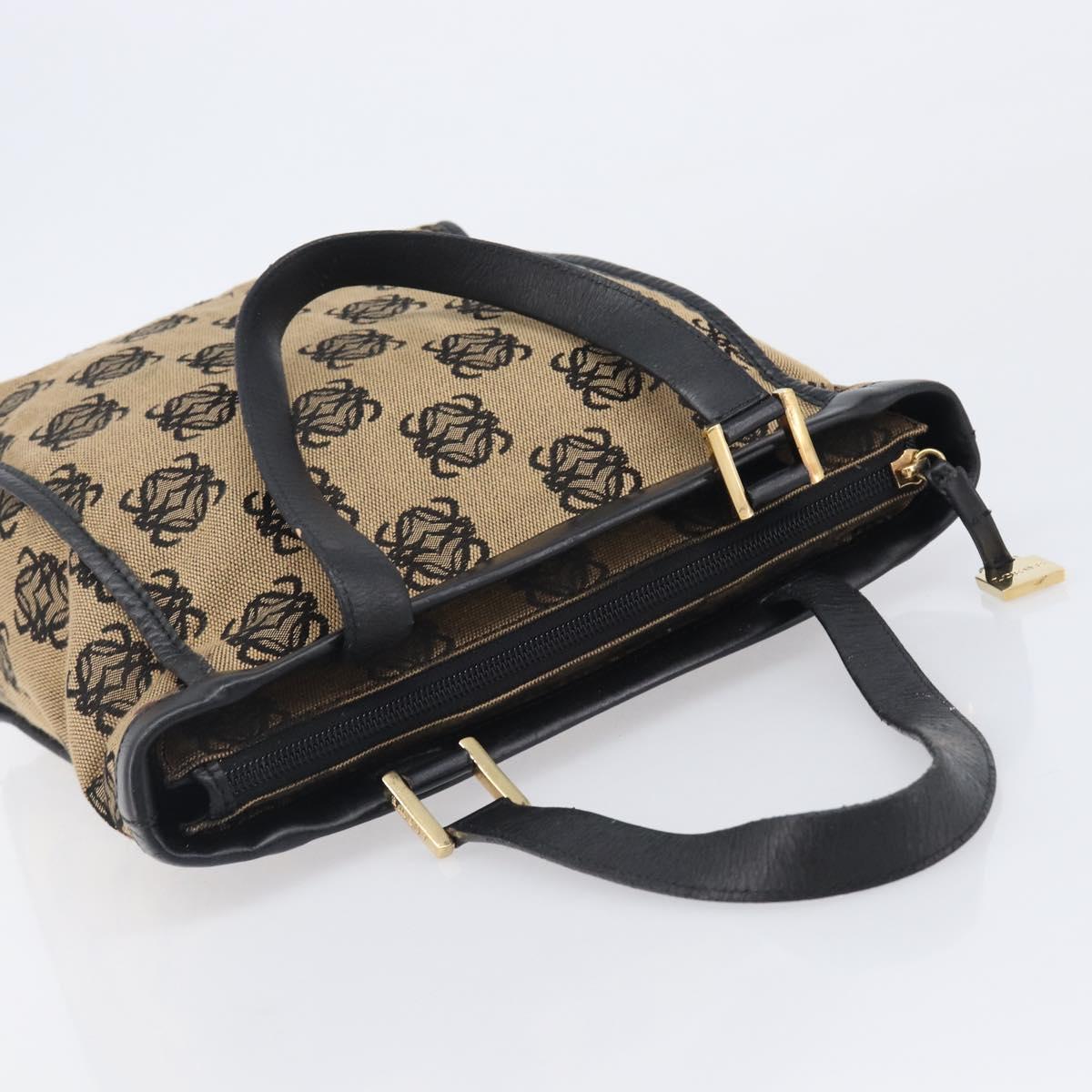 LOEWE Hand Bag Canvas Beige Gold Tone Auth 208170