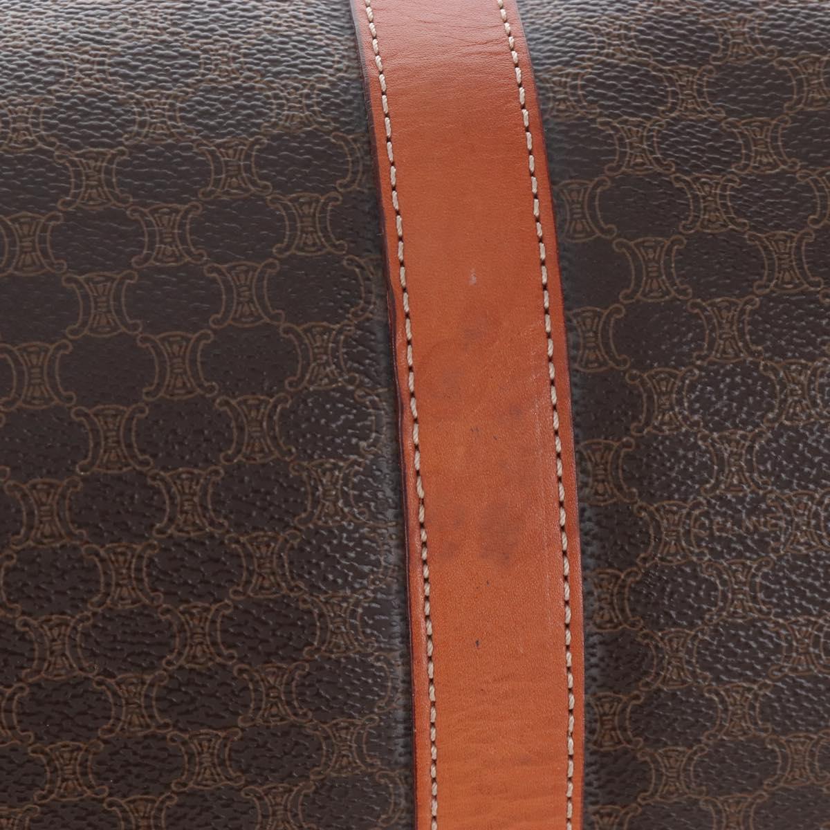 CELINE Macadam Boston Bag PVC Brown Gold Tone Auth 208171V