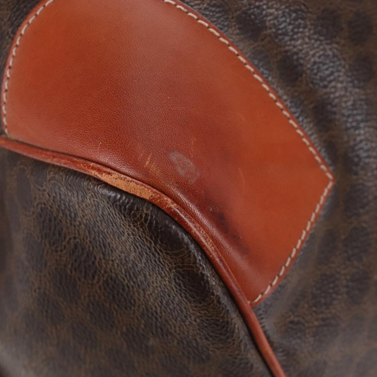 CELINE Macadam Boston Bag PVC Brown Gold Tone Auth 208171V