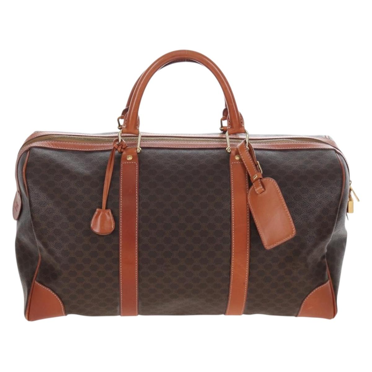CELINE Macadam Boston Bag PVC Brown Gold Tone Auth 208171V