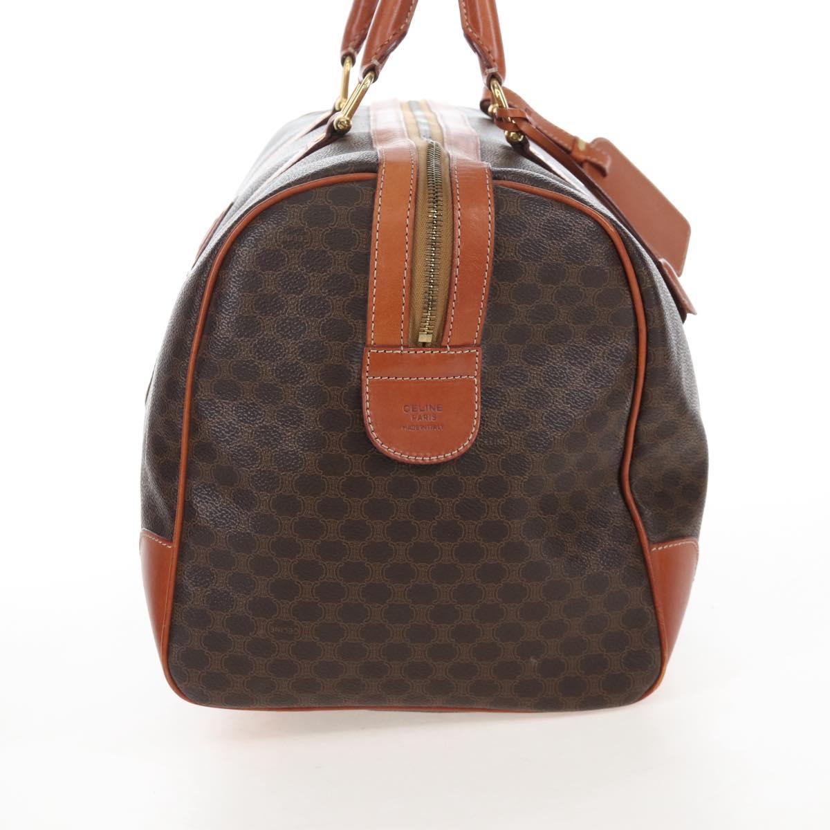 CELINE Macadam Boston Bag PVC Brown Gold Tone Auth 208171V