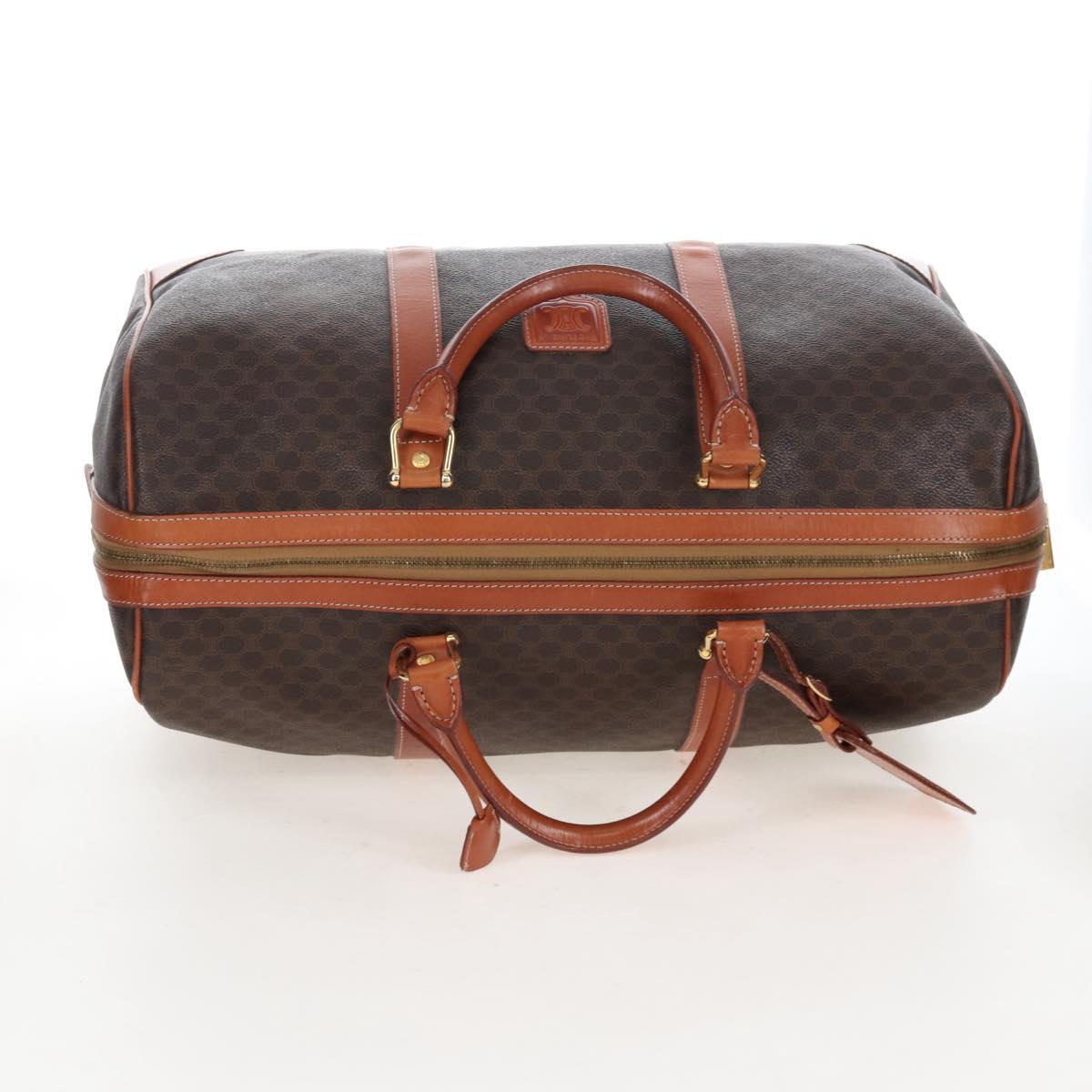 CELINE Macadam Boston Bag PVC Brown Gold Tone Auth 208171V