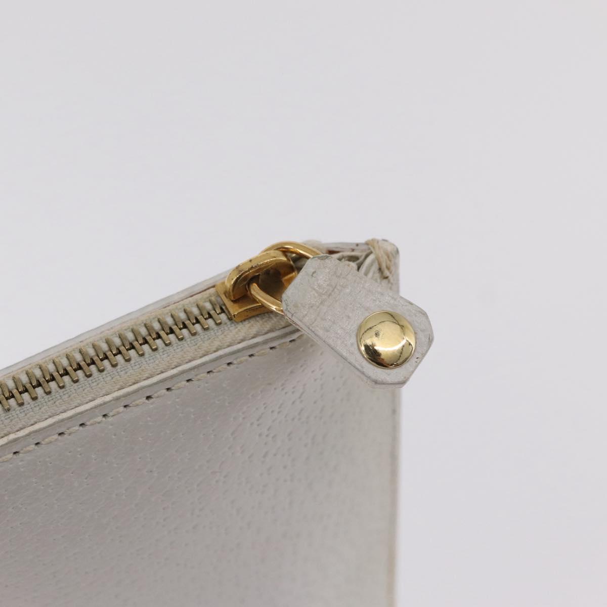 CELINE Clutch Bag Leather White Gold Tone Auth 208173