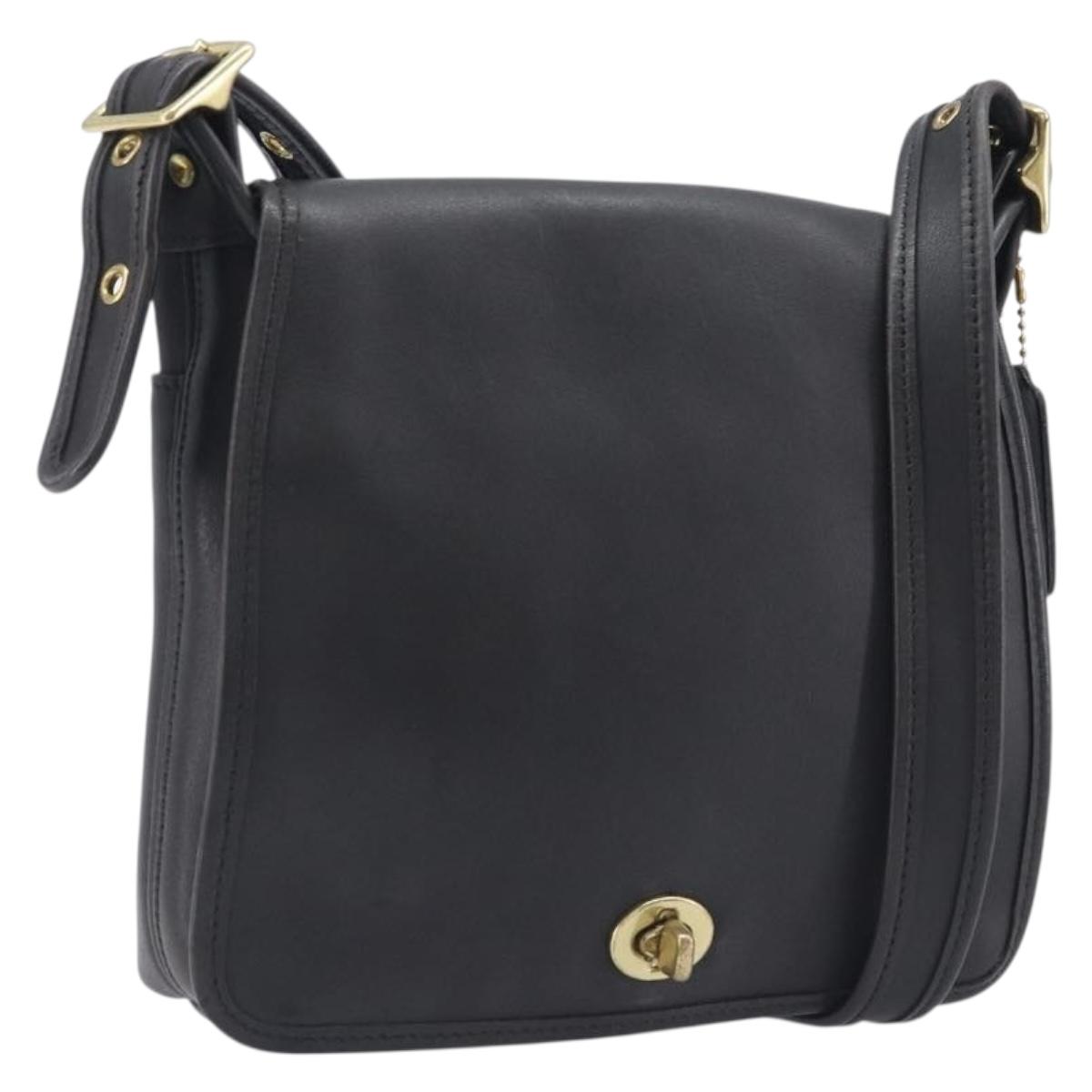 Coach Shoulder Bag Leather Black Gold Tone Auth 208189A