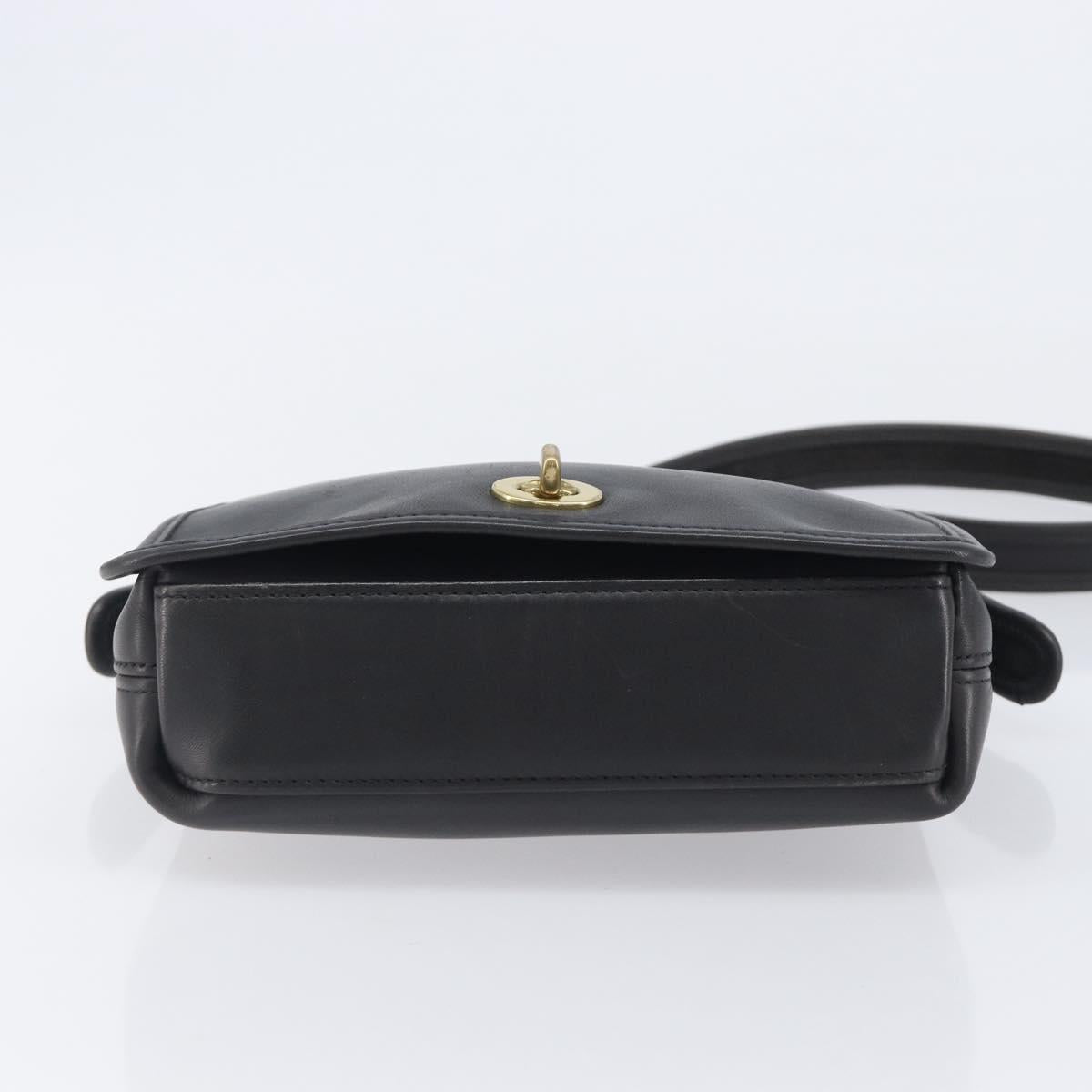 Coach Shoulder Bag Leather Black Gold Tone Auth 208189A