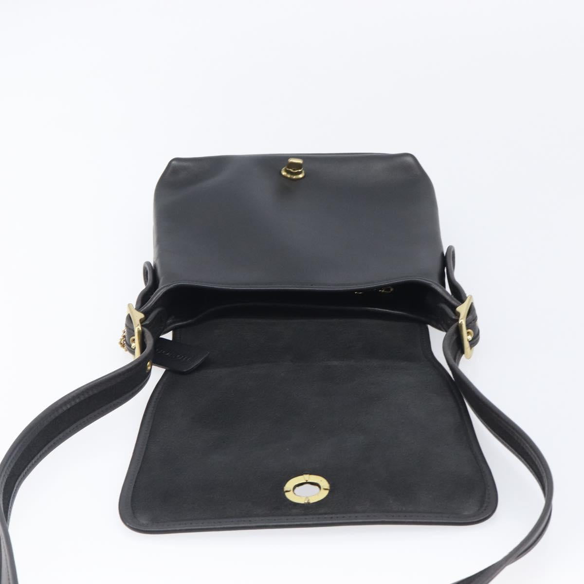 Coach Shoulder Bag Leather Black Gold Tone Auth 208189A