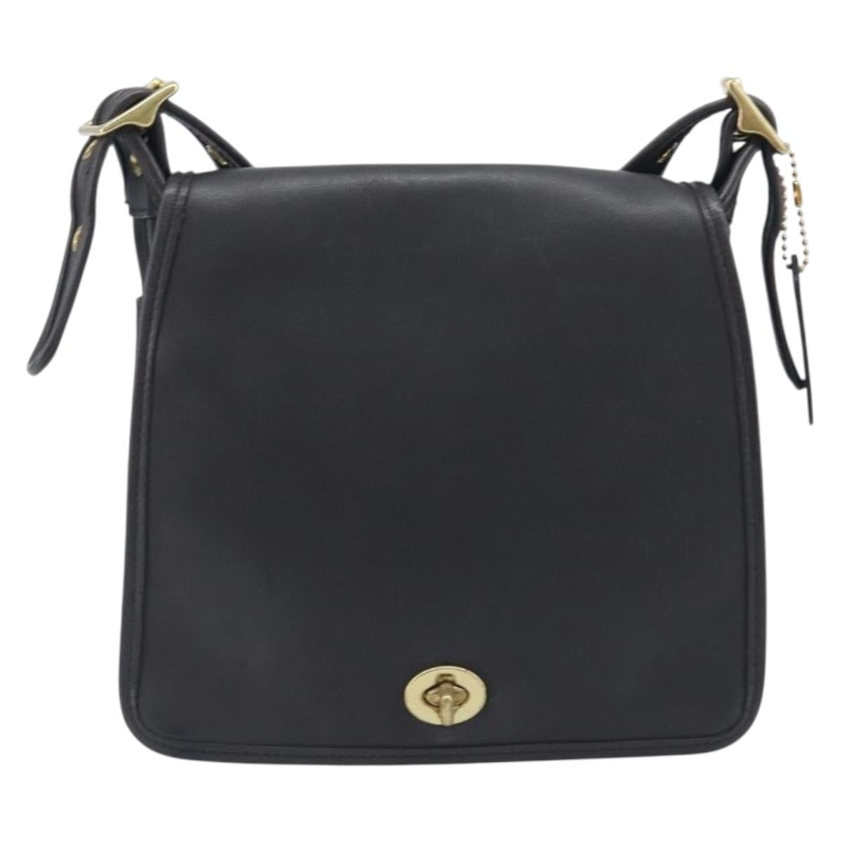 Coach Shoulder Bag Leather Black Gold Tone Auth 208189A