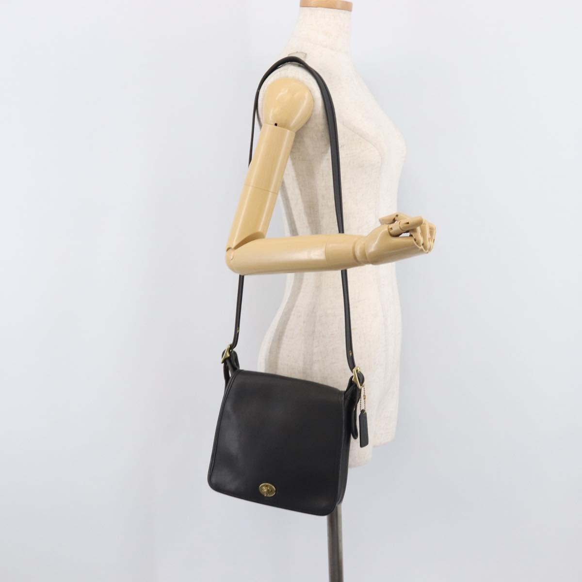 Coach Shoulder Bag Leather Black Gold Tone Auth 208189A