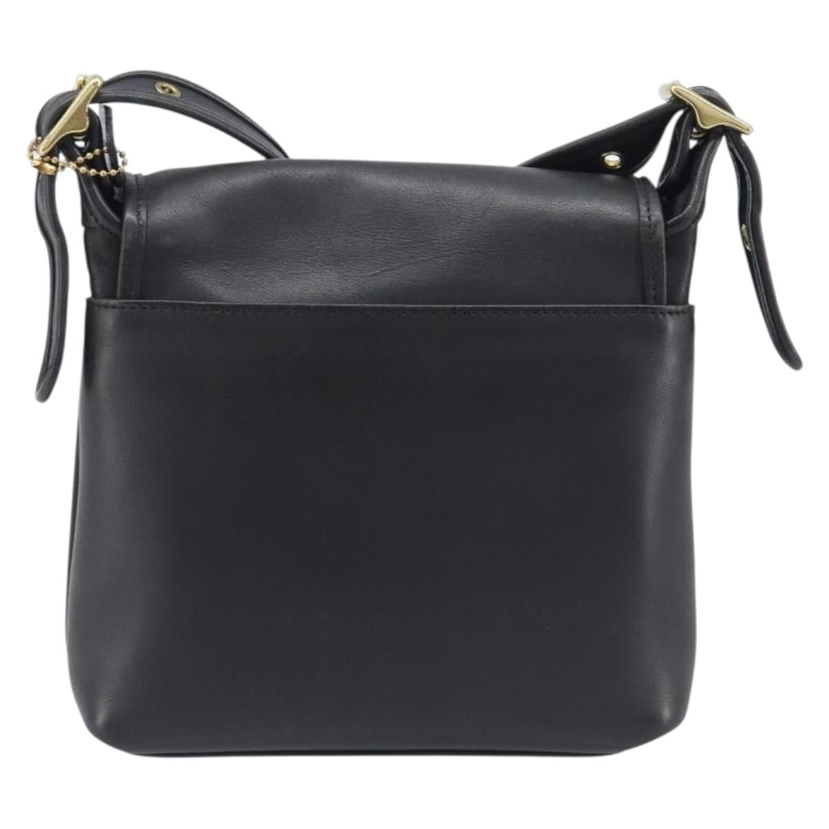 Coach Shoulder Bag Leather Black Gold Tone Auth 208189A