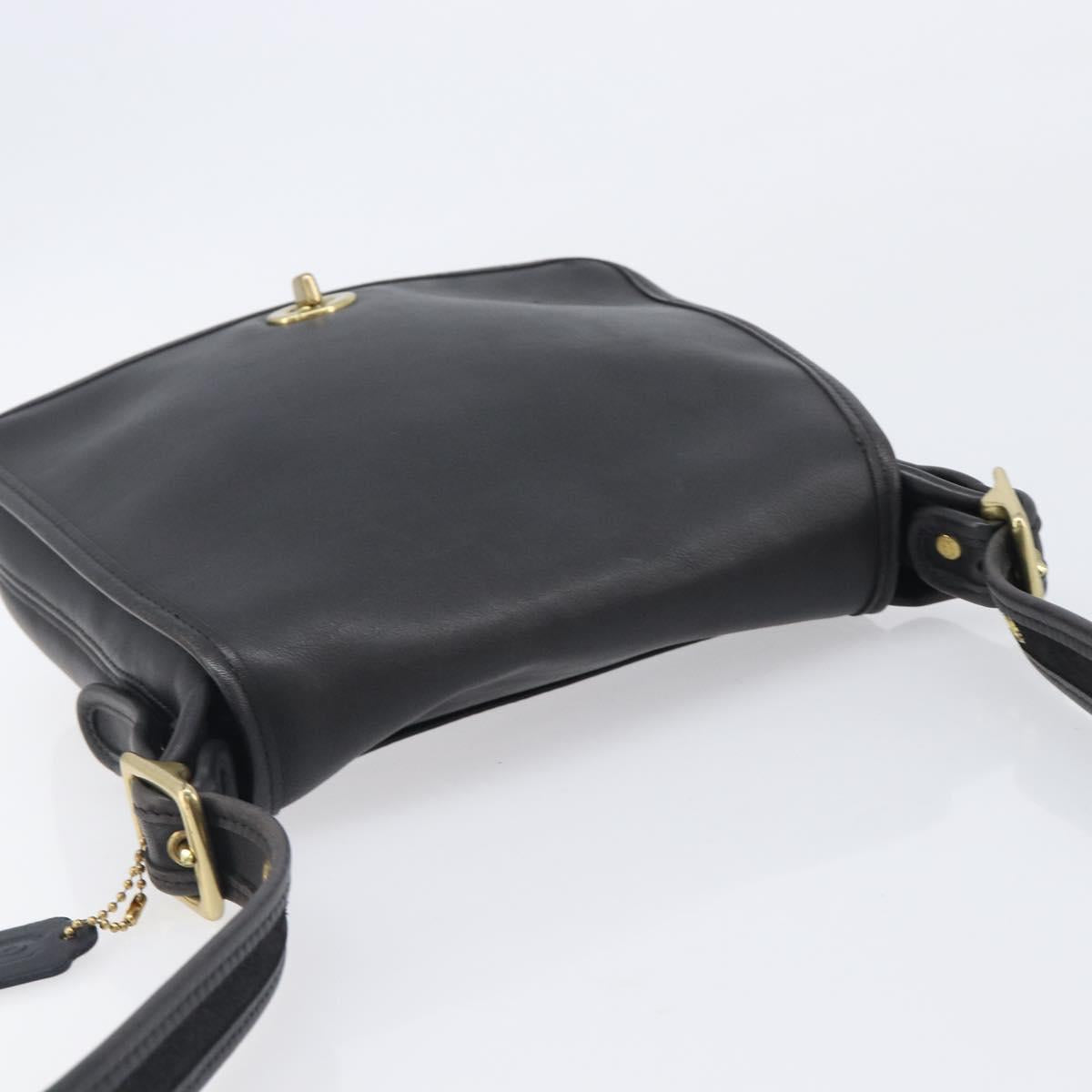 Coach Shoulder Bag Leather Black Gold Tone Auth 208189A