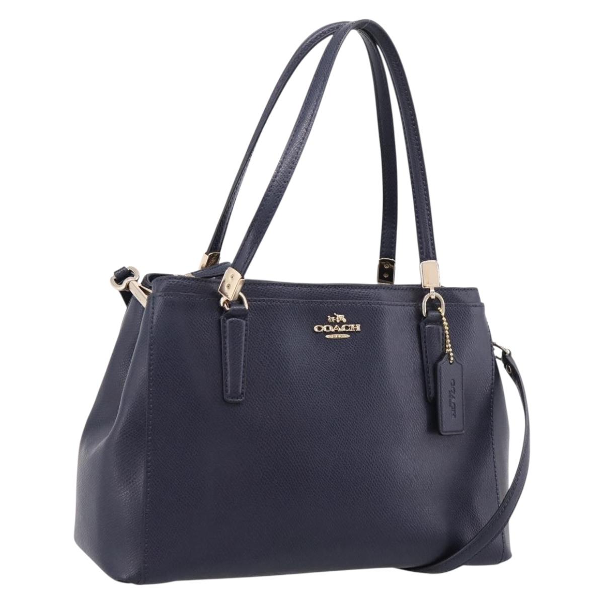 Coach Shoulder Bag Leather 2way Navy Gold Tone Auth 208190A