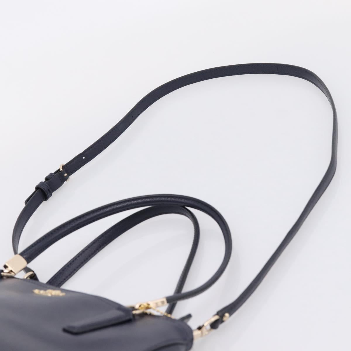 Coach Shoulder Bag Leather 2way Navy Gold Tone Auth 208190A