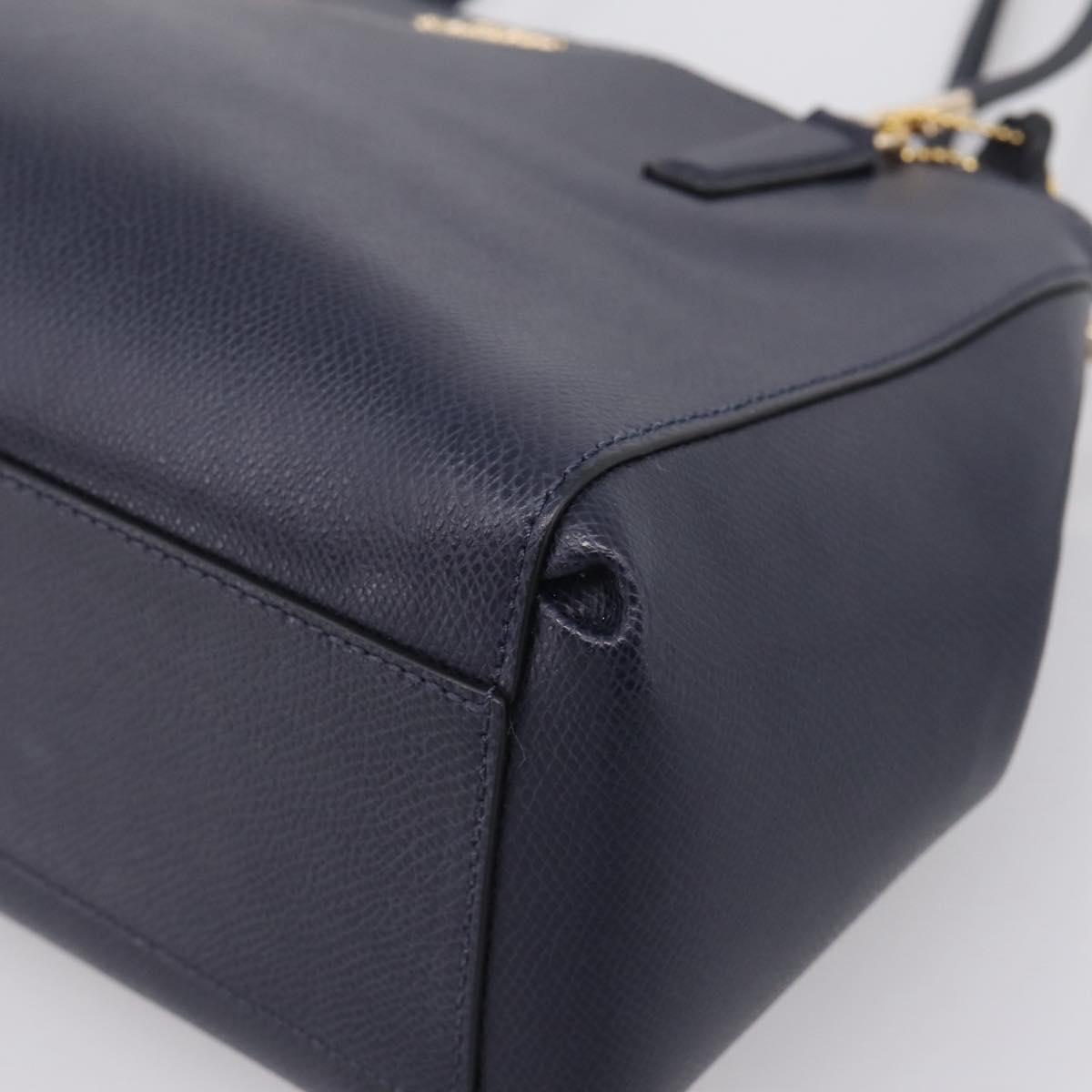 Coach Shoulder Bag Leather 2way Navy Gold Tone Auth 208190A