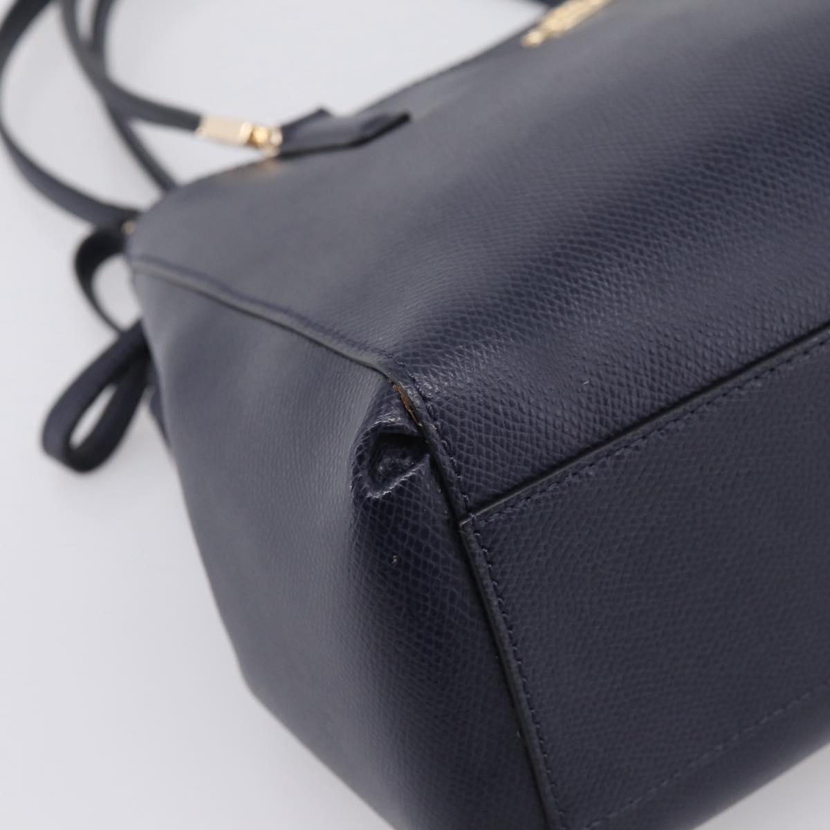 Coach Shoulder Bag Leather 2way Navy Gold Tone Auth 208190A