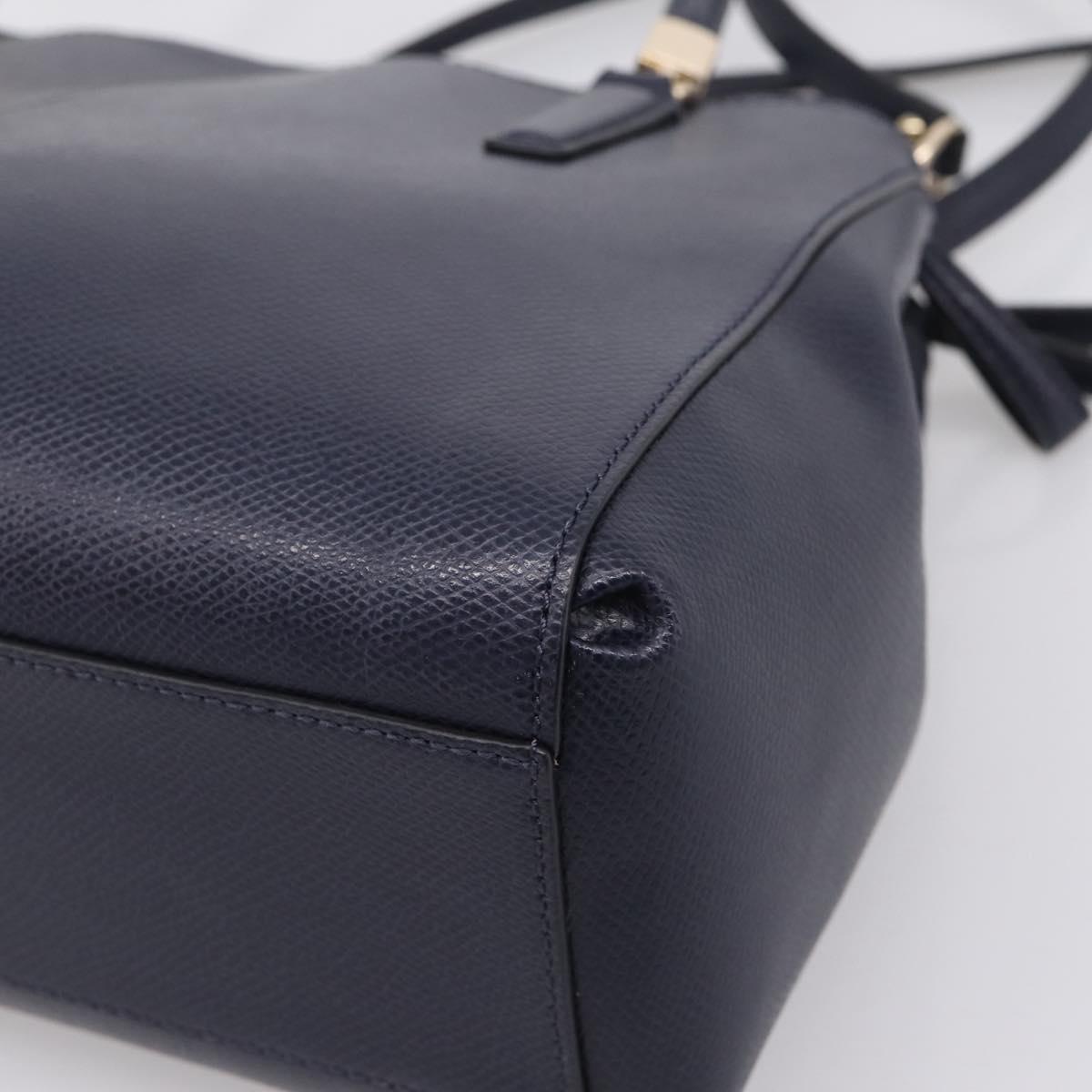 Coach Shoulder Bag Leather 2way Navy Gold Tone Auth 208190A