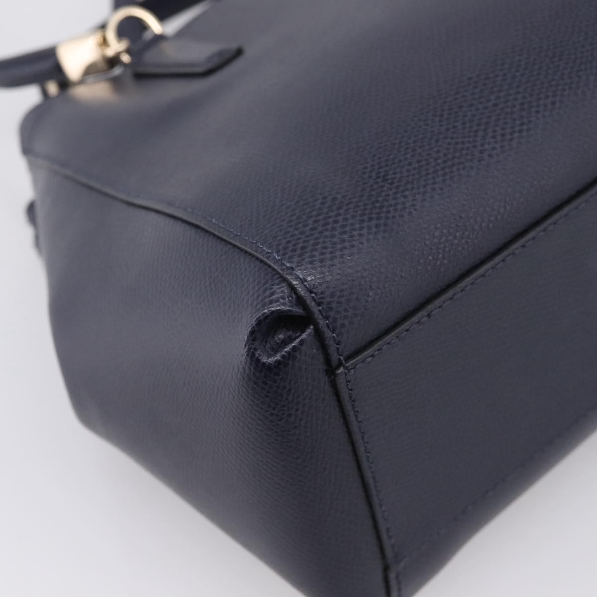 Coach Shoulder Bag Leather 2way Navy Gold Tone Auth 208190A