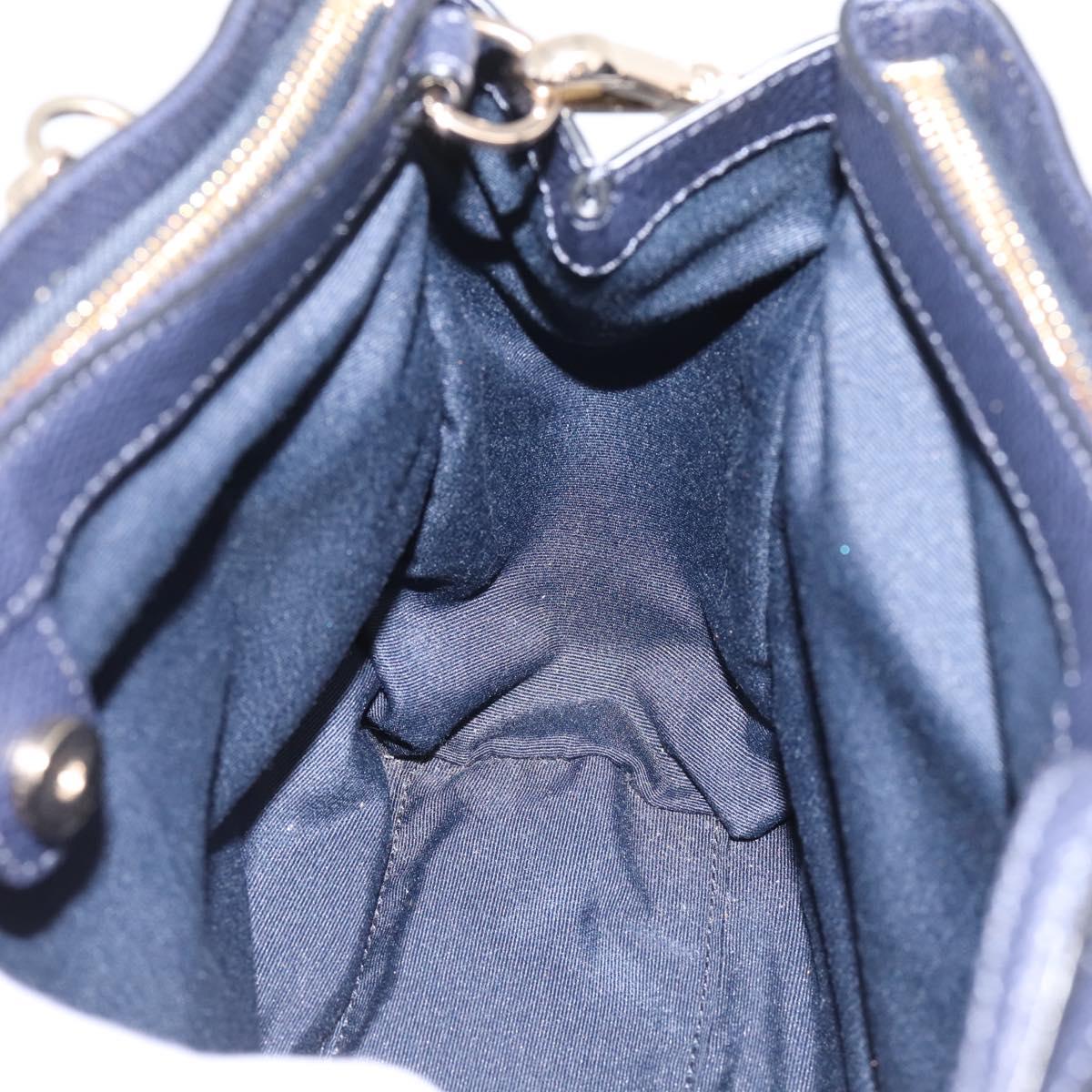 Coach Shoulder Bag Leather 2way Navy Gold Tone Auth 208190A