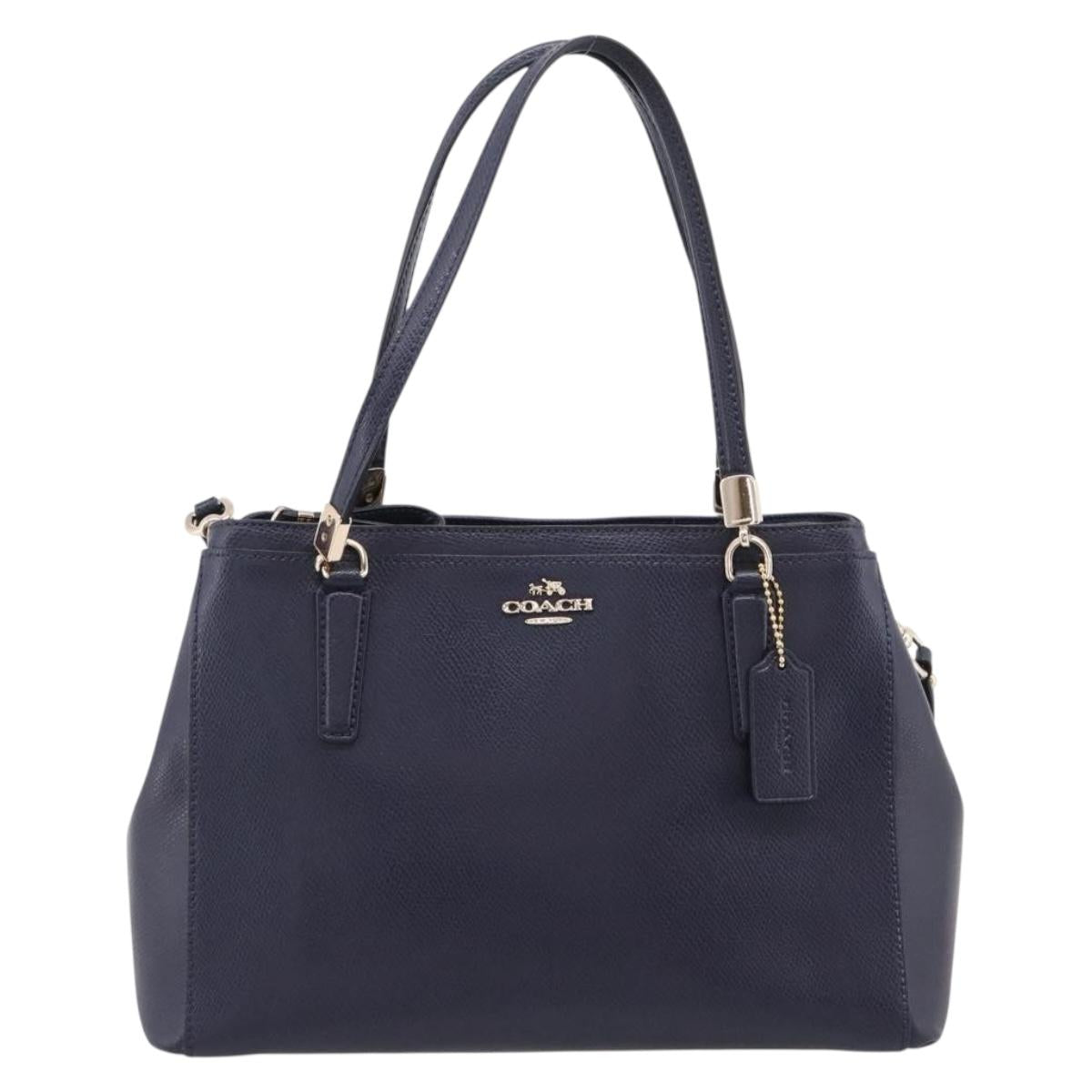 Coach Shoulder Bag Leather 2way Navy Gold Tone Auth 208190A