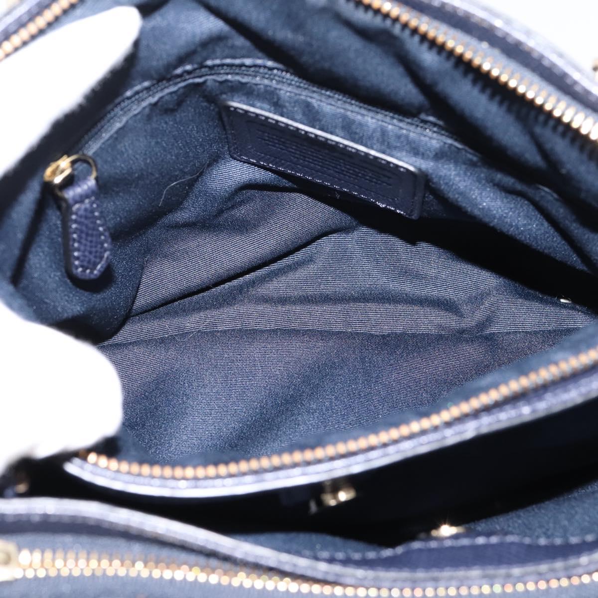 Coach Shoulder Bag Leather 2way Navy Gold Tone Auth 208190A