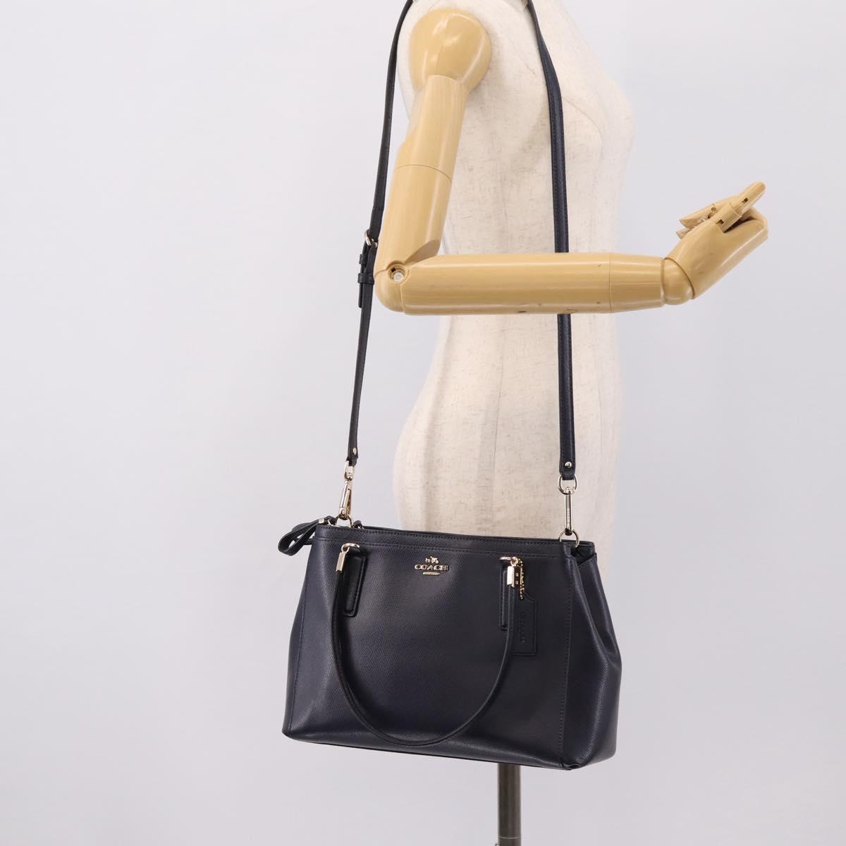 Coach Shoulder Bag Leather 2way Navy Gold Tone Auth 208190A