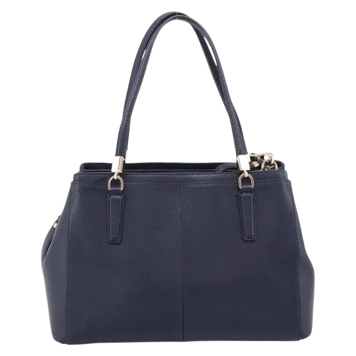 Coach Shoulder Bag Leather 2way Navy Gold Tone Auth 208190A