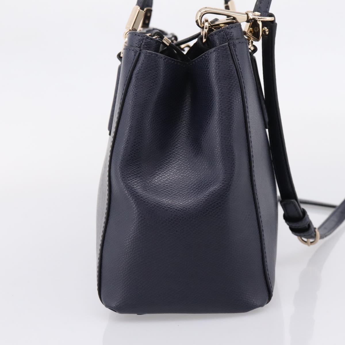Coach Shoulder Bag Leather 2way Navy Gold Tone Auth 208190A