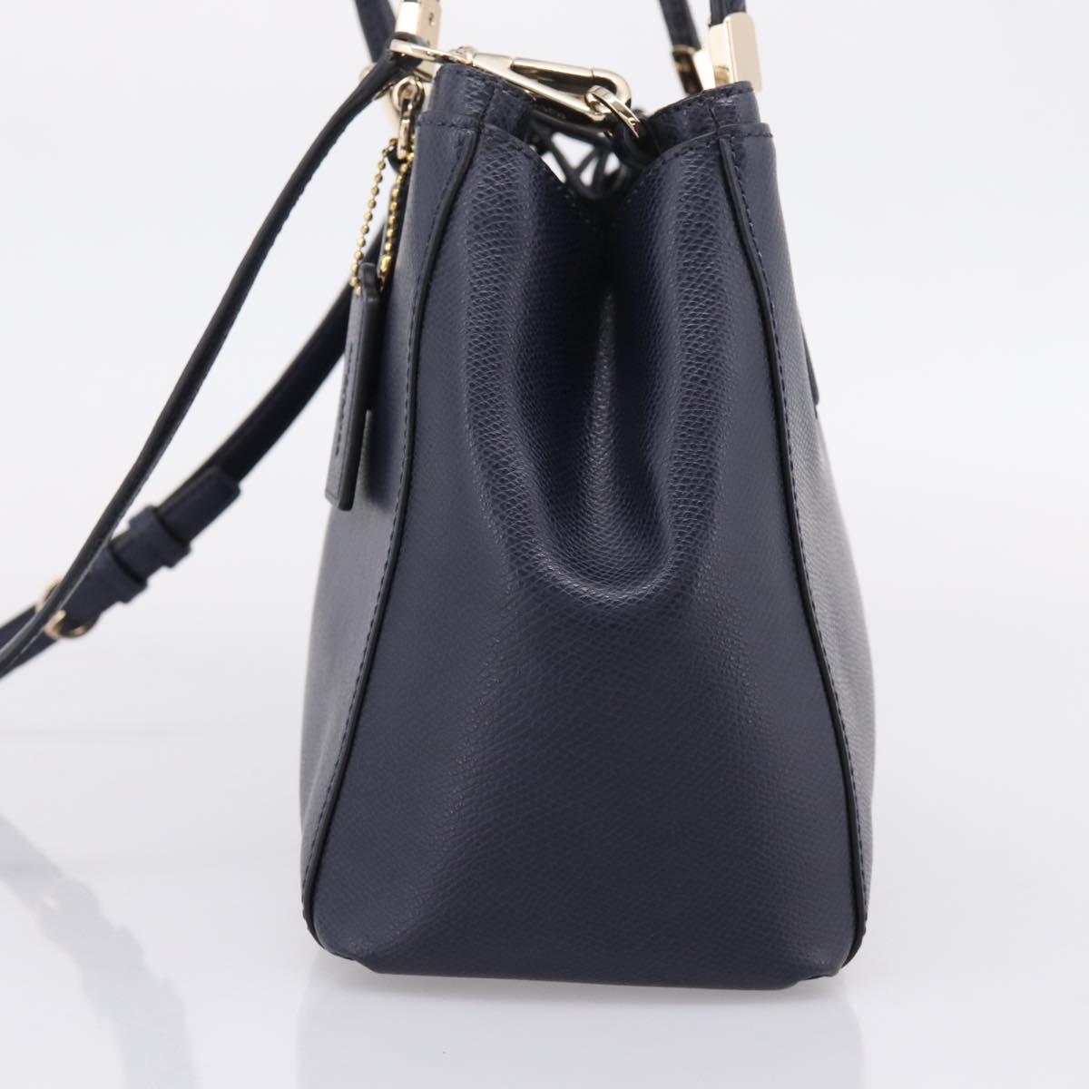 Coach Shoulder Bag Leather 2way Navy Gold Tone Auth 208190A