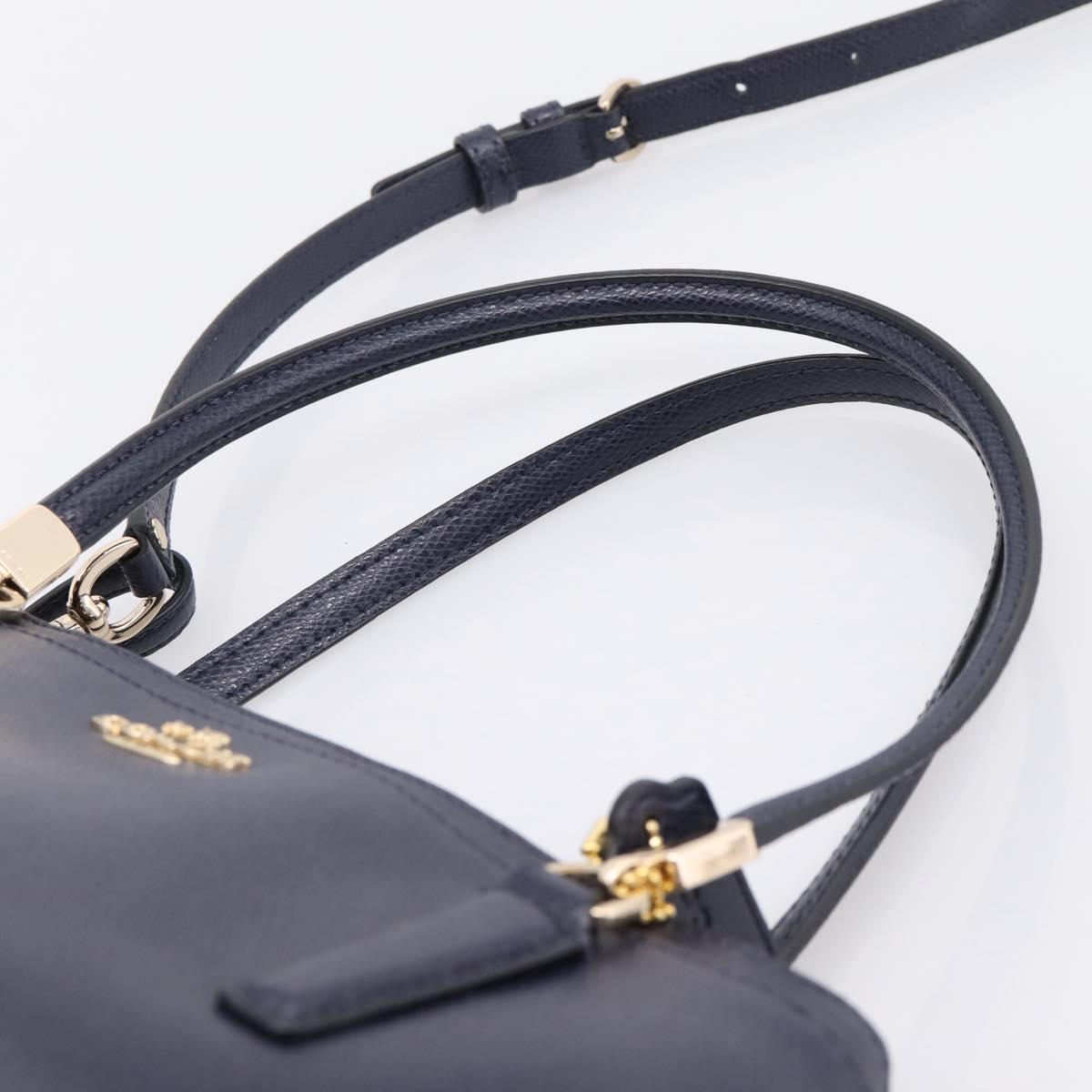 Coach Shoulder Bag Leather 2way Navy Gold Tone Auth 208190A
